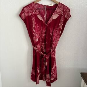 Roxy Red Leaf dress Faux Wrap Upper XS